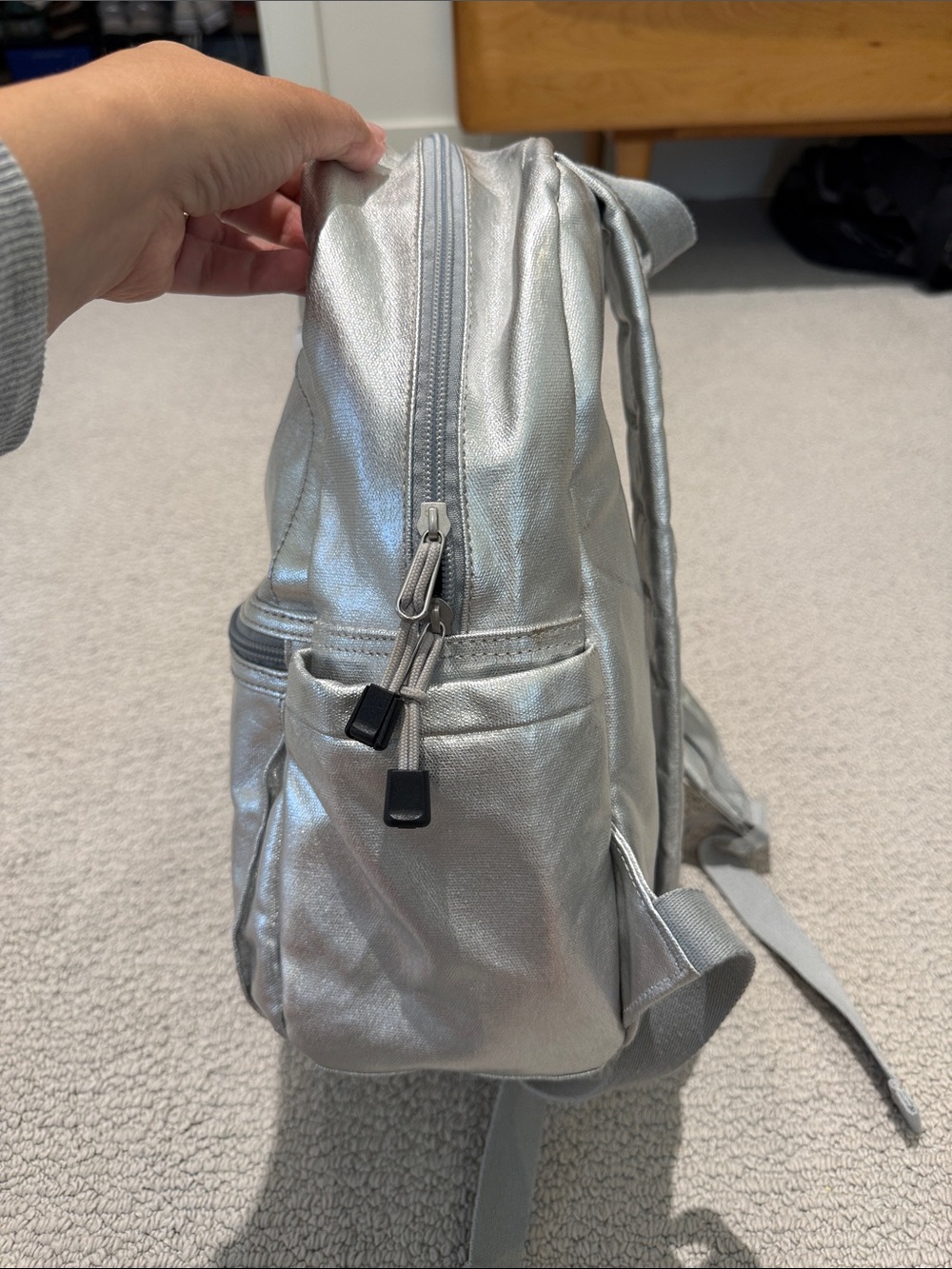STATE Metallic Silver Signature Backpack Small Travel School Bag - Picture 6 of 9